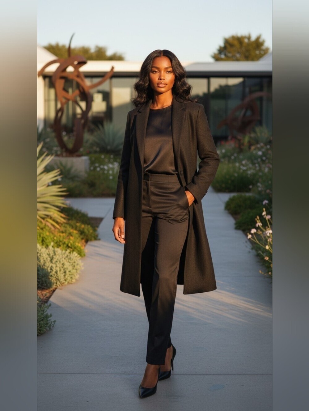 J.R.T Newport News Black Long Duster Blazer & Trouser Two Piece Suit Size 10